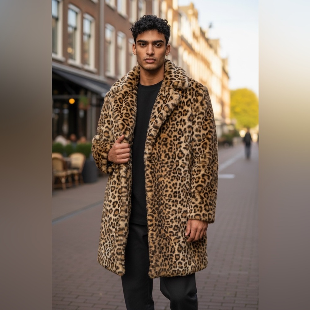 Calvin Klein Vintage Leopard Faux Fur Statement Coat - Picture 2 of 7
